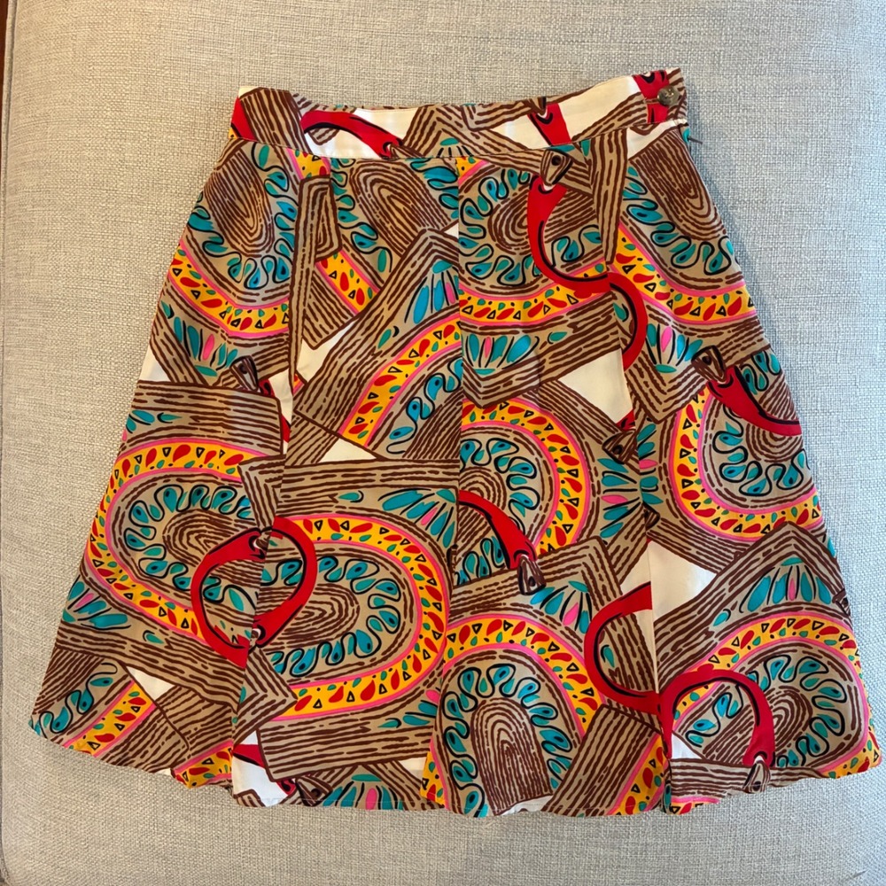 90s Vintage Silk‎ Skirt A Line Sz 6 I.B. Diffusion Abstract Geometric Artsy Boho